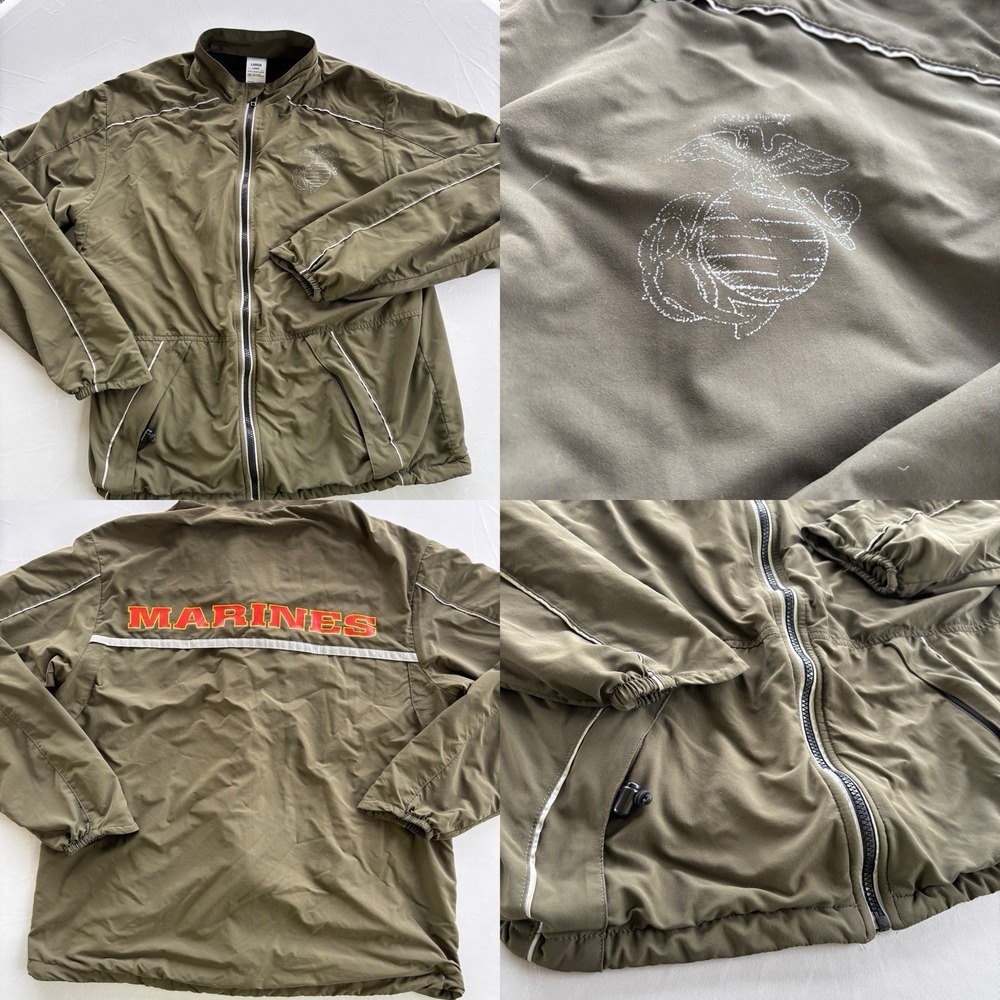 New Balance US Marines Jacket Mens Large Long Green‎ Full Zip Windbreaker USA